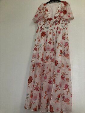 EYWOL Wedding Guest Dresses for Women Short Sleeve Chiffon Floral with Slit 3XL
